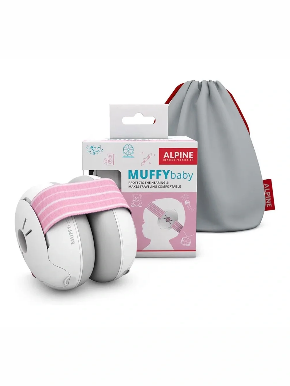 Alpine MuffyBaby Infant Hearing Protectors in Pink and Gray